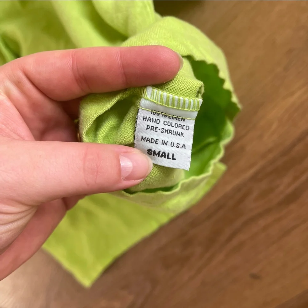 Russ Berens Vintage 100% Linen Short Sleeve Button Down, Green, Size S - Picture 5 of 5